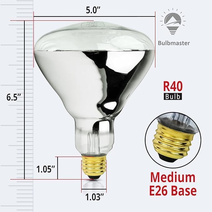 BULBMASTER 250 Watt Heat lamp Bulb for Bathroom R40 Incandescent Shower Heat Lamp Clear Infrared Bath Light 250R40 Chicken Light Bulb E26 Base 6 Pack (6) - Image 3